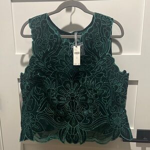 Anthropologie Dark Green Embroidered Blouse